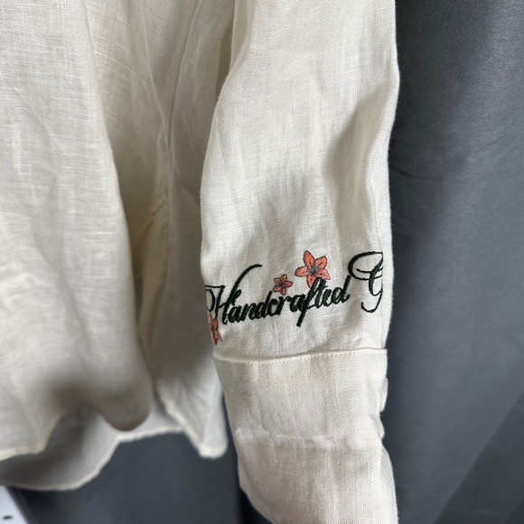 NWT Agua Bendita Ete Swan Shirt 100% Linen Embroidered Cream M/L Cover Up Resort - Picture 7 of 12
